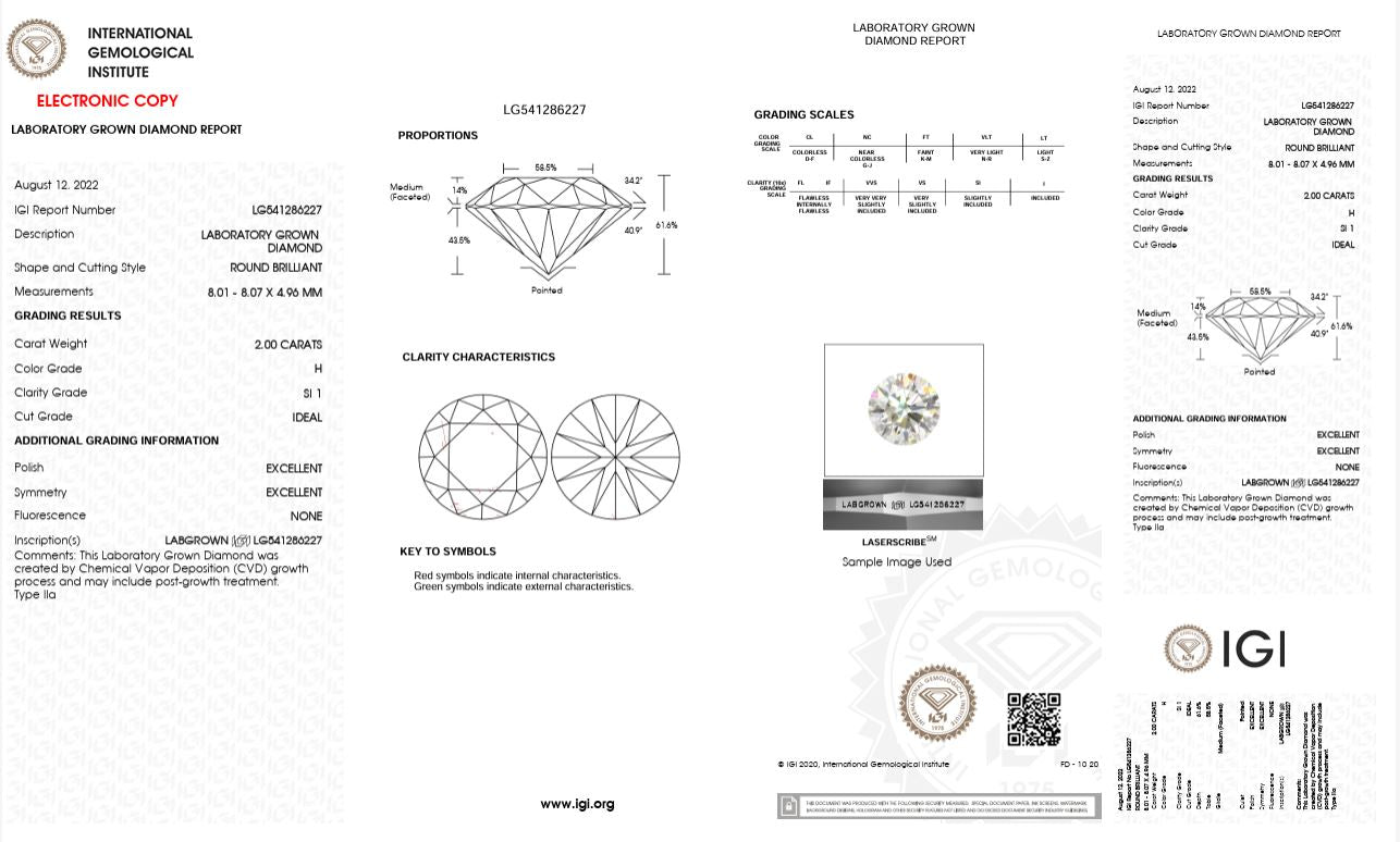 2.0CT SI1 H 541286227 Round Cut Lab Grown Diamond