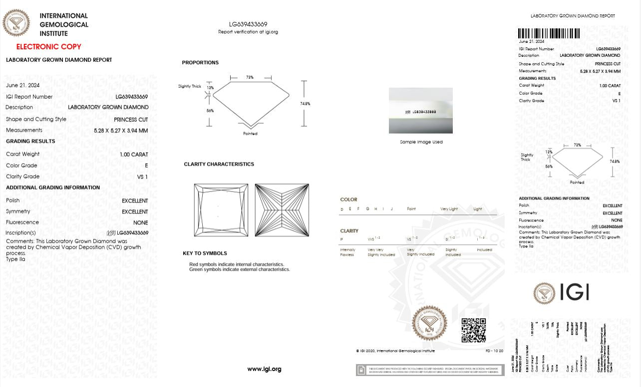 1CT VS1 E 639433669 Princess Cut Lab Grown Diamond