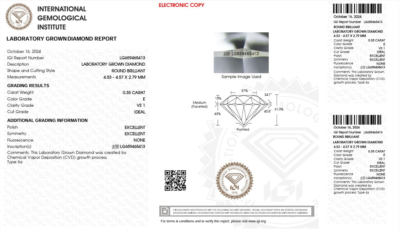 0.35ct VS1 E 659465413 Round Cut Lab Grown Diamond