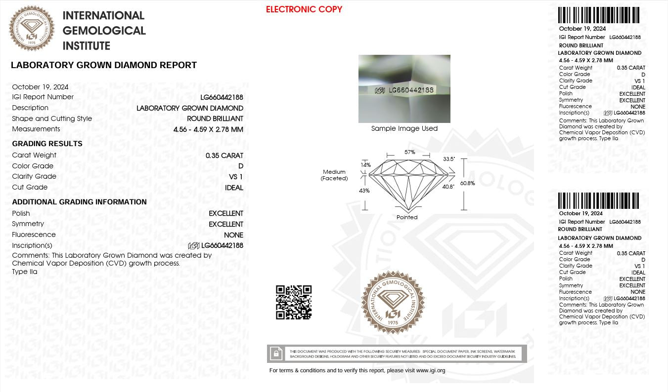 0.35ct VS1 D 660442188 Round Cut Lab Grown Diamond
