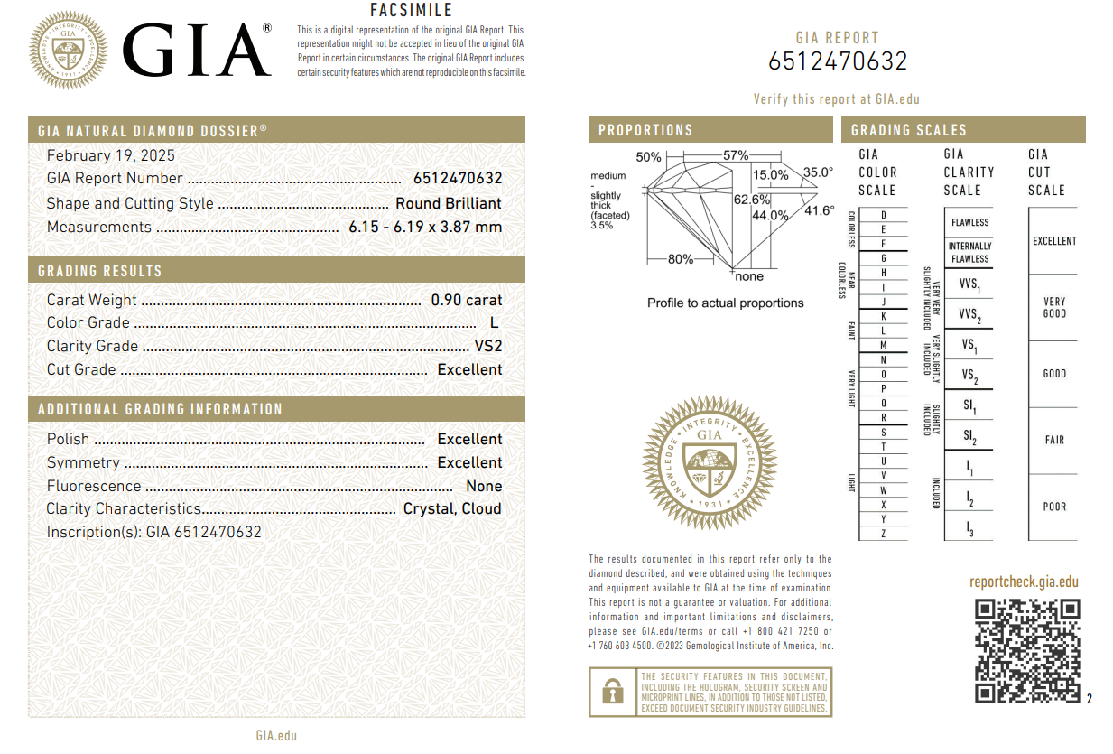 0.90CT VS2 L 6512470632 Round Cut Natural Diamond