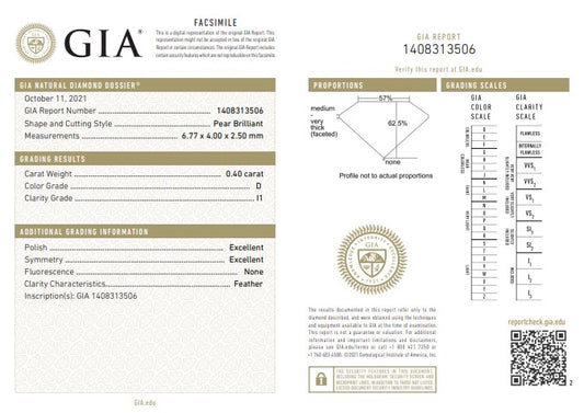 0.40CT I1 D 1408313506 Pear Cut Natural Diamond