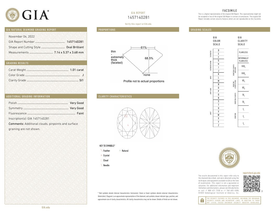 1.01CT SI1 J 1457140281 Oval Cut Natural Diamond