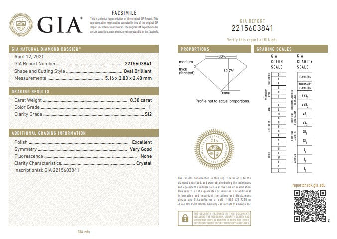 0.30CT SI2 I 2215603841 Oval Cut Natural Diamond