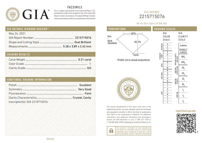 0.31CT SI2 I 2215715076 Oval Cut Natural Diamond