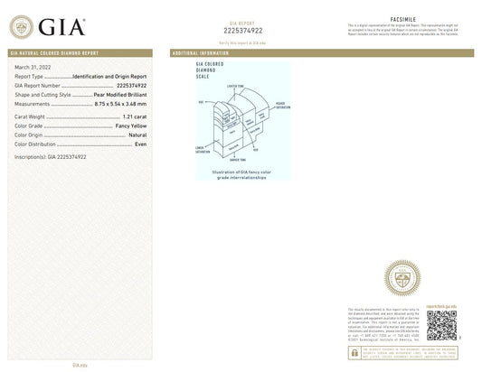 1.21CT Fancy 2225374922 Pear Cut Natural Diamond