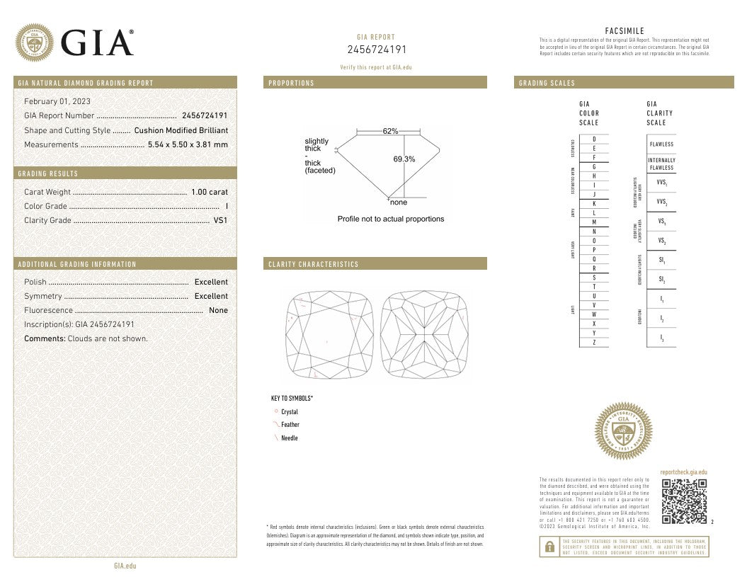 1CT VS1 I 2456724191 Cushion Cut Natural Diamond