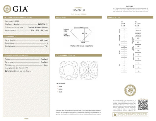 1CT VS1 I 2456724191 Cushion Cut Natural Diamond