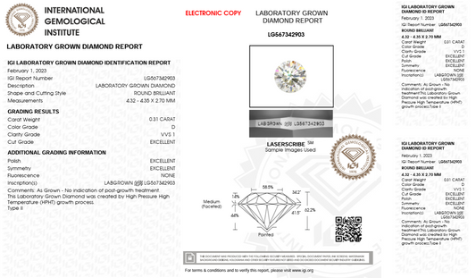 0.31CT VVS1 D 567342903 Round Cut Lab Grown Diamond