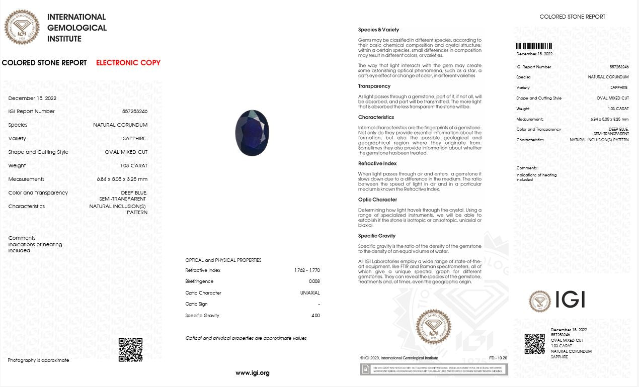 1.03CT 557253246 Oval Cut Blue Sapphire Natural Gemstone
