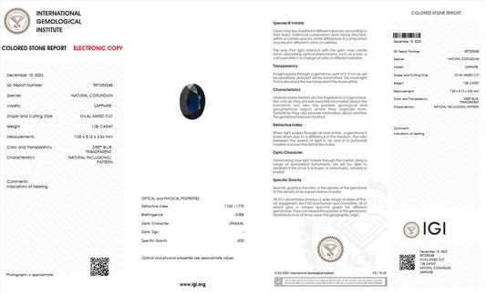 1.08CT 557253248 Oval Cut Blue Sapphire Natural Gemstone