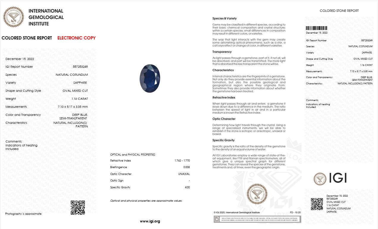 1.16CT 557253249 Oval Cut Blue Sapphire Natural Gemstone