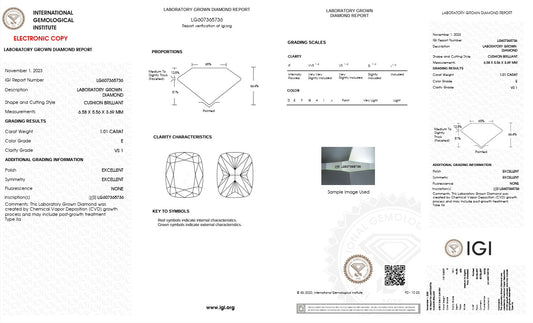 1.01CT VS1 E 607365736 Cushion Long Cut Lab Grown Diamond