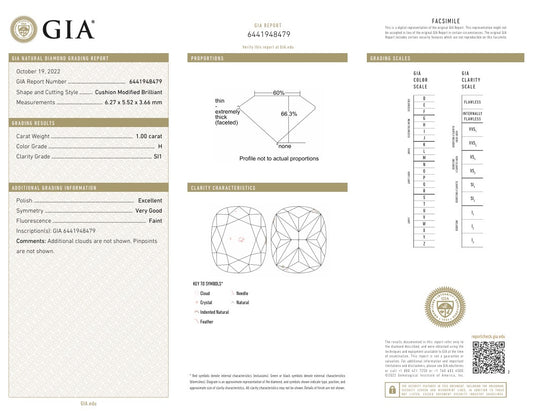 1CT SI1 H 6441948479 Cushion Cut Natural Diamond