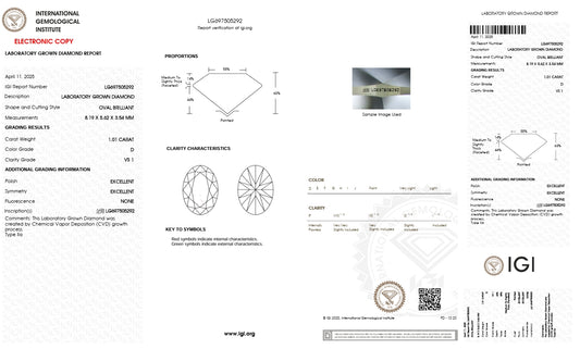 1.01CT VS1 D 697505292 Oval Cut Lab Grown Diamond