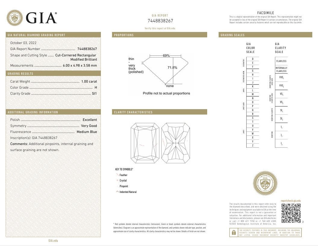 1CT SI1 H 7448838267 L Radiant Cut Natural Diamond