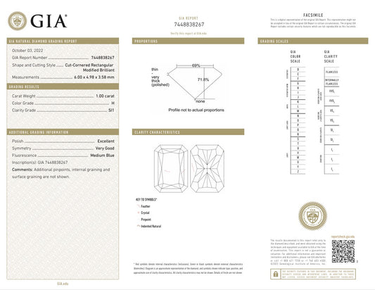 1CT SI1 H 7448838267 L Radiant Cut Natural Diamond