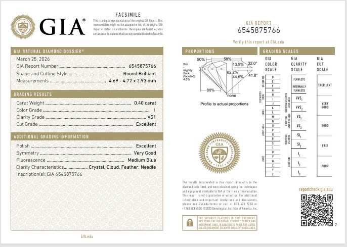 0.40CT VS1 I 6545875766 Round Cut Natural Diamond