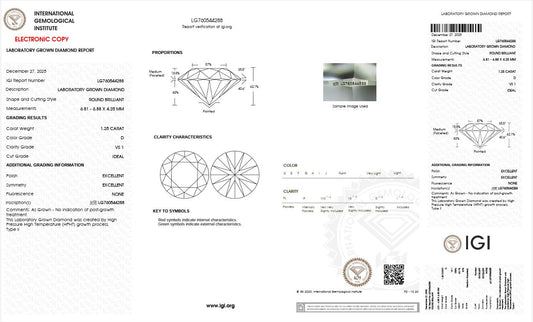 1.25CT VS1 D 760544288 Round Cut Lab Grown Diamond