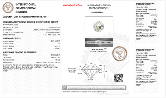 0.31CT VVS1 D 553218554 Round Cut Lab Grown Diamond