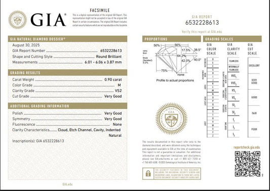 0.90CT VS2 M 6532228613 Round Cut Natural Diamond