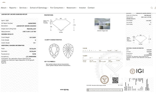 1CT VS1 D 696578950 Pear Cut Lab Grown Diamond