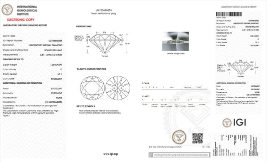 1.20CT VS1 D 783640353 Round Cut Lab Grown Diamond