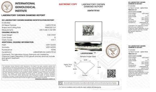 0.65CT VVS1 G 476175163 Princess Cut Lab Grown Diamond