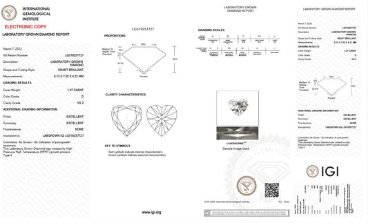 1.07CT VS2 D 519257727 Heart Cut Lab Grown Diamond