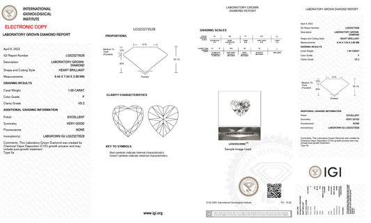 1.0CT VS2 F 523273528 Heart Cut Lab Grown Diamond