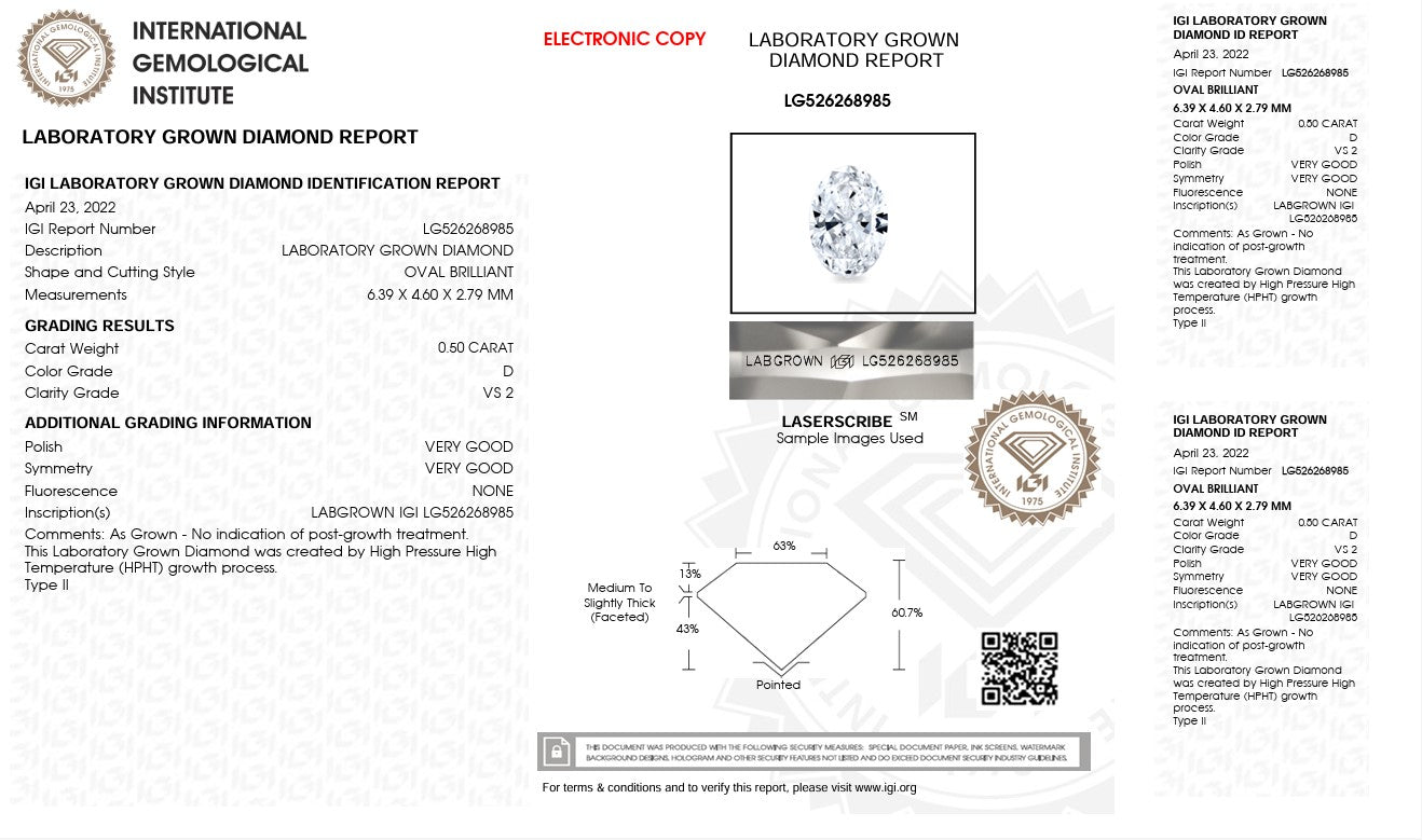 0.50CT VS2 D 526268985 Oval Cut Lab Grown Diamond