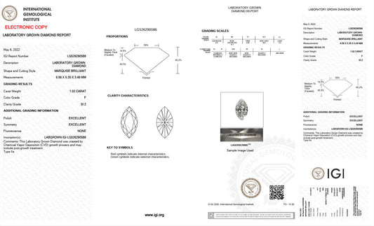 1.02CT SI2 F 526290586 Marquise Cut Lab Grown Diamond