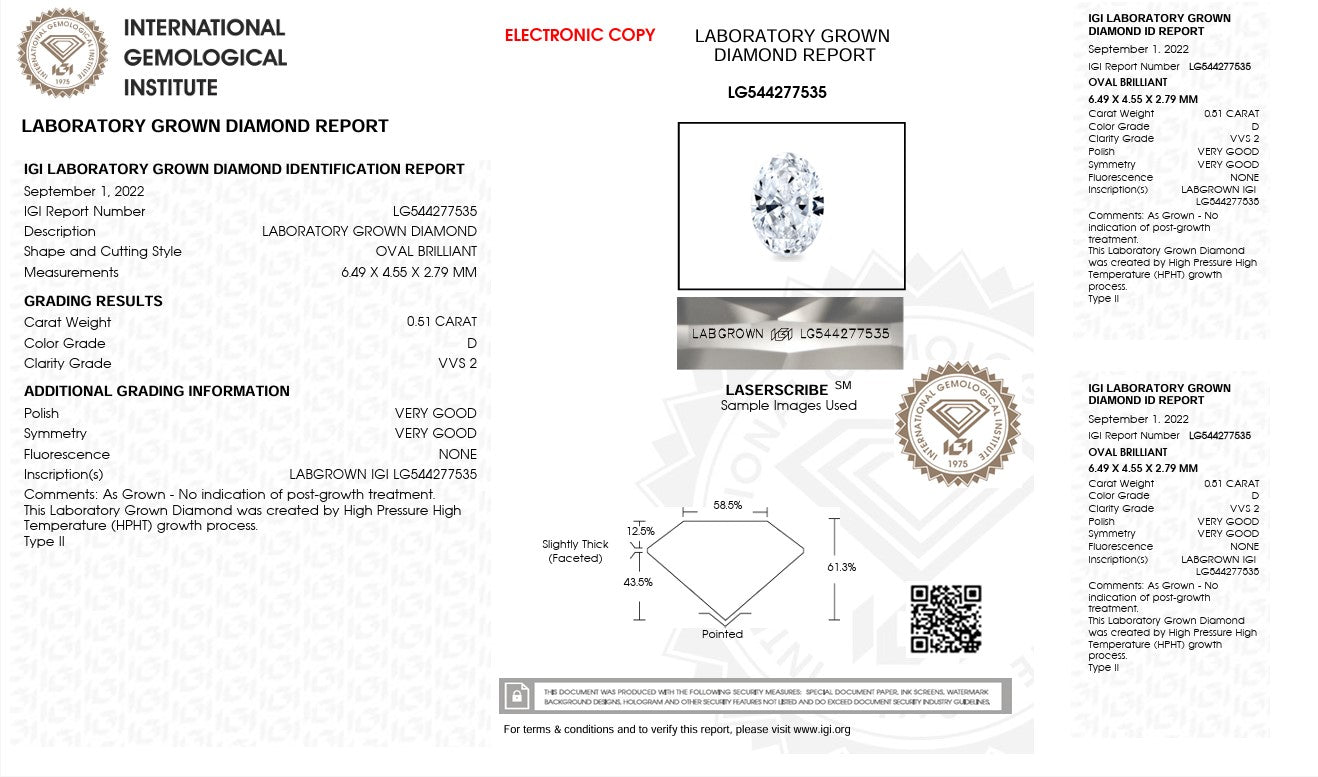 0.51CT VVS2 D 544277535 Oval Cut Lab Grown Diamond
