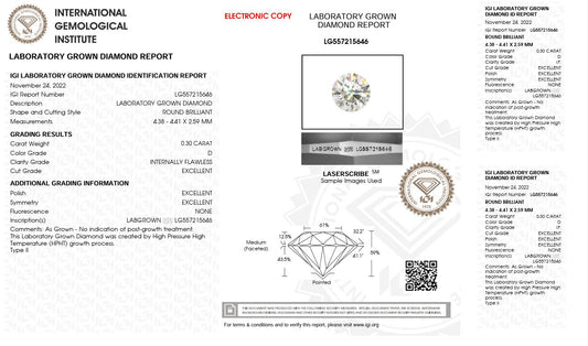 0.30CT IF D 557215646 Round Cut Lab Grown Diamond