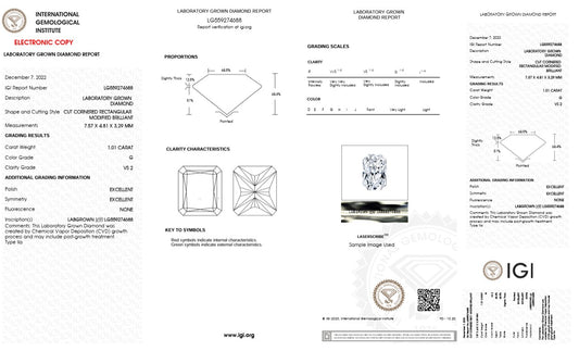 1.01CT VS2 G 559274688 Radiant Cut Lab Grown Diamond