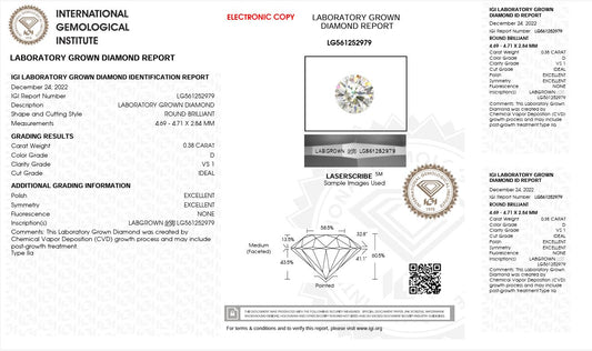 0.38ct VS1 D 561252979 Round Cut Lab Grown Diamond