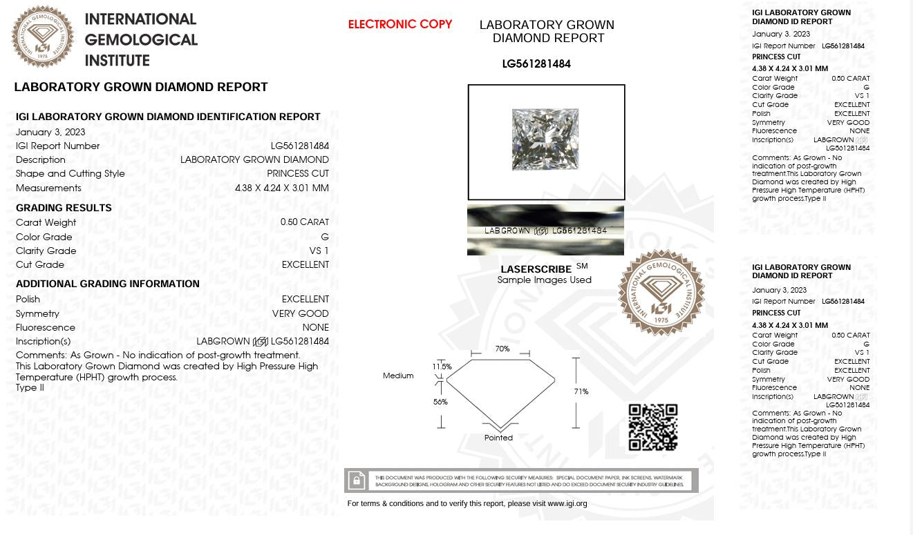 0.50CT VS1 G 561281484 Princess Cut Lab Grown Diamond