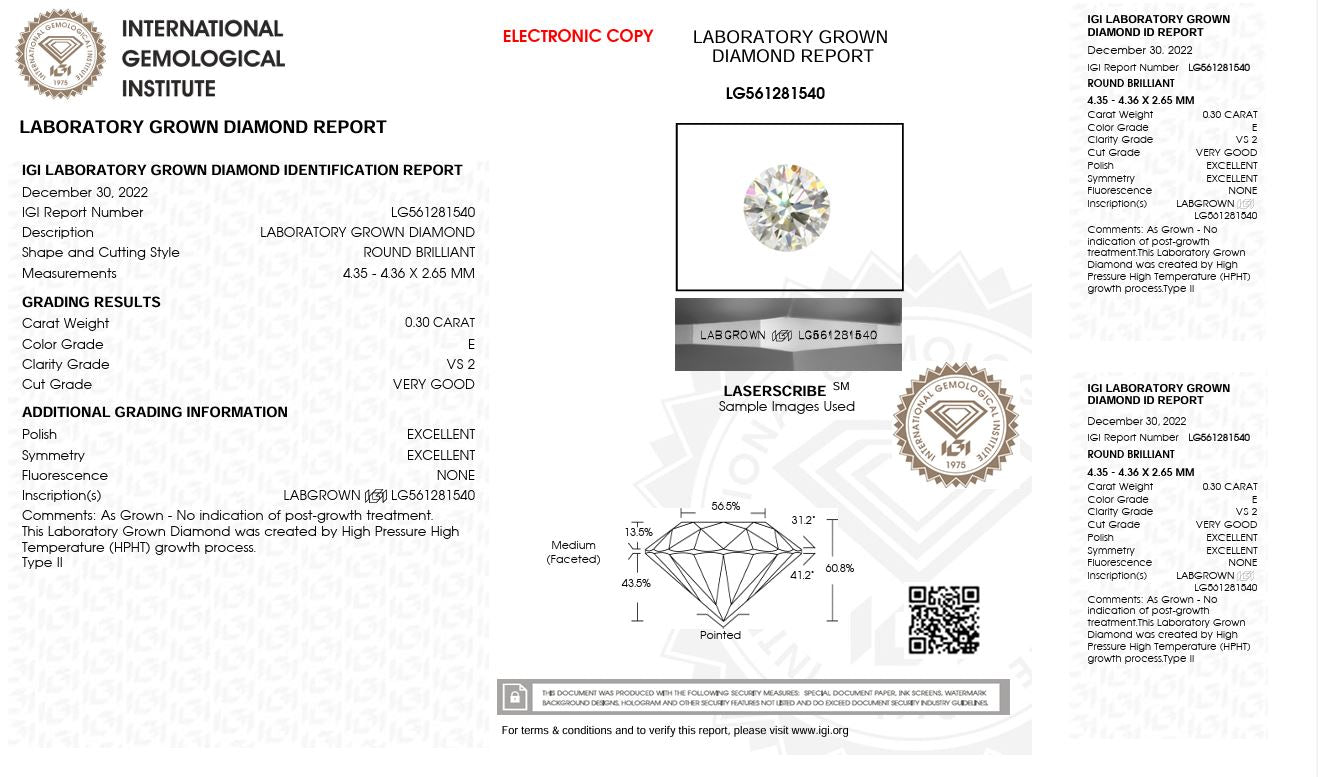 0.30CT VS2 E 561281540 Round Cut Lab Grown Diamond