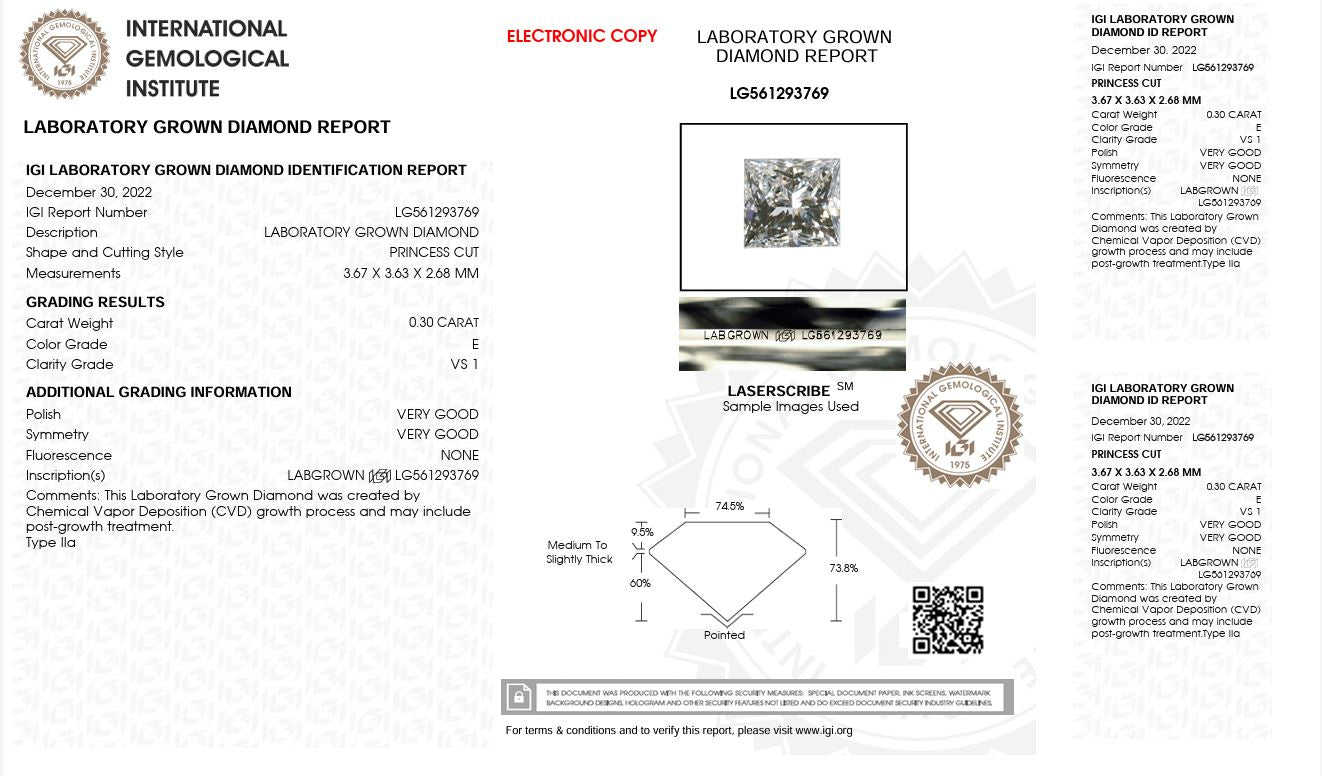 0.30CT VS1 E 561293769 Princess Cut Lab Grown Diamond