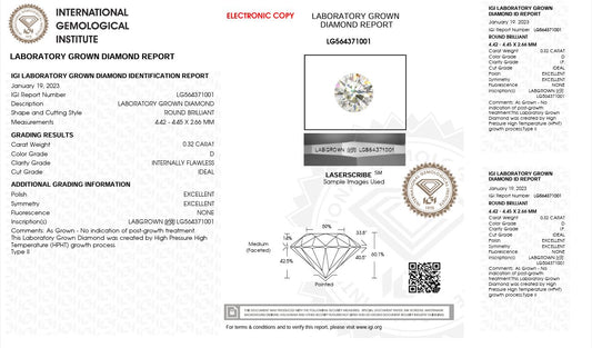 0.32CT IF D 564371001 Round Cut Lab Grown Diamond