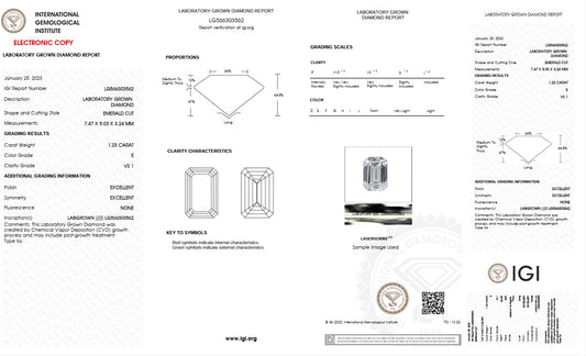1.23CT VS1 D 566303562 Emerald Cut Lab Grown Diamond