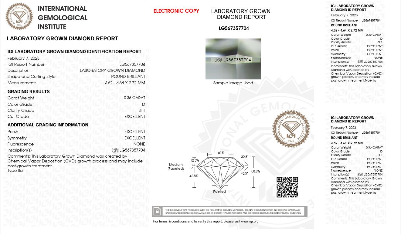 0.36CT SI1 D 567357704 Round Cut Lab Grown Diamond
