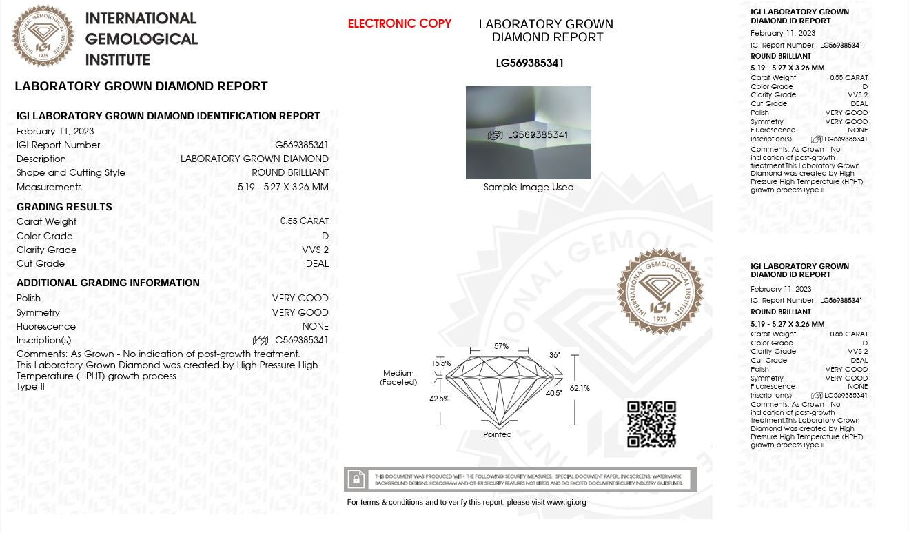 0.55CT VVS2 D 569385341 Round Cut Lab Grown Diamond