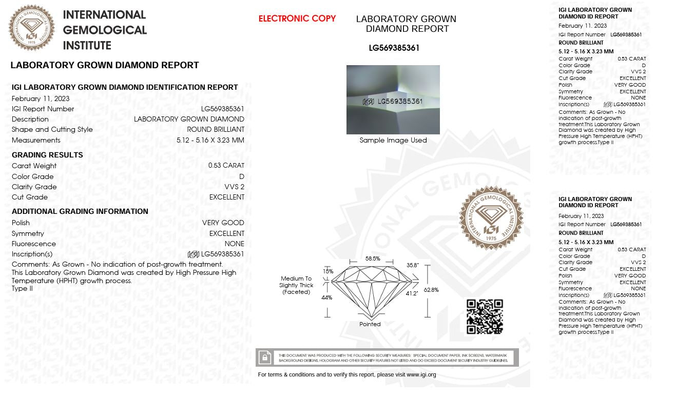 0.53CT VVS2 D 569385361 Round Cut Lab Grown Diamond