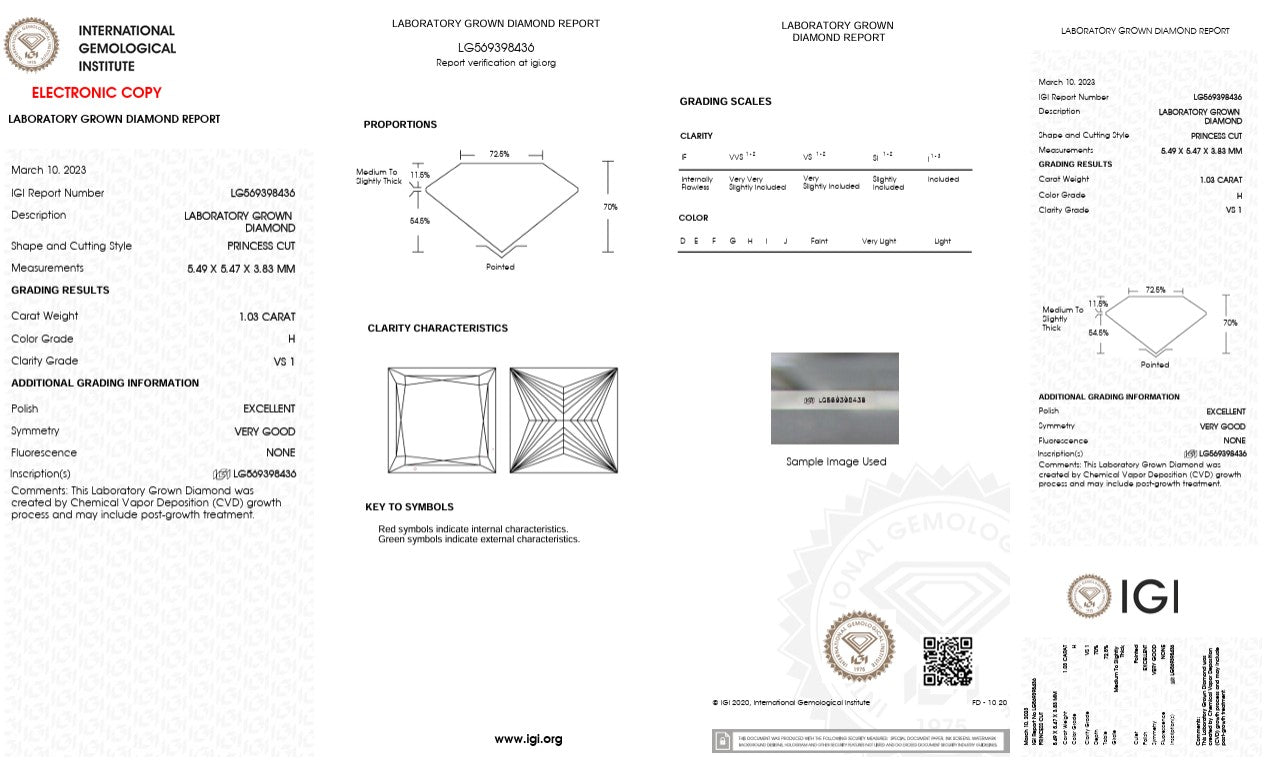 1.03CT VS1 H 569398436 Princess Cut Lab Grown Diamond