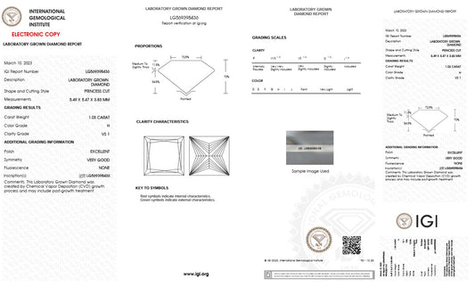 1.03CT VS1 H 569398436 Princess Cut Lab Grown Diamond