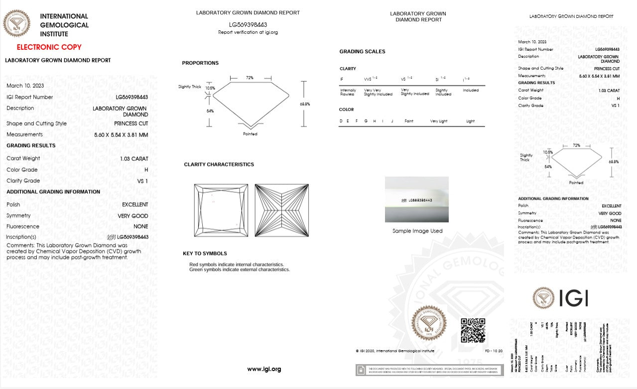 1.03CT VS1 H 569398443 Princess Cut Lab Grown Diamond
