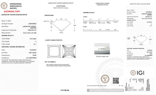 1.03CT VS1 H 569398443 Princess Cut Lab Grown Diamond