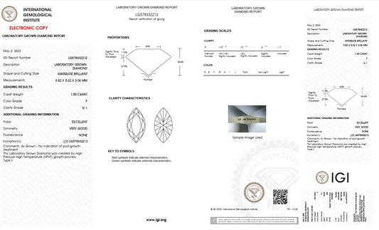 1.0CT SI1 F 578332212 Marquise Cut Lab Grown Diamond