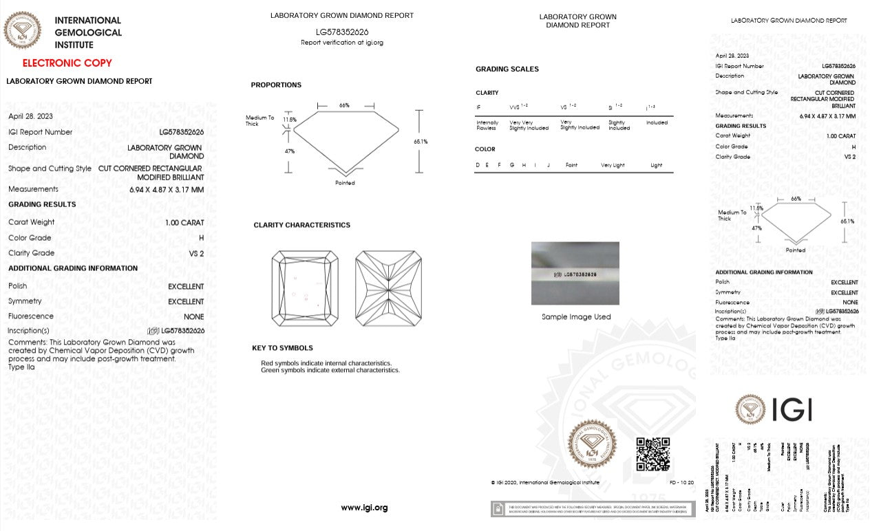 1CT VS2 H 578352626 Radiant Cut Lab Grown Diamond